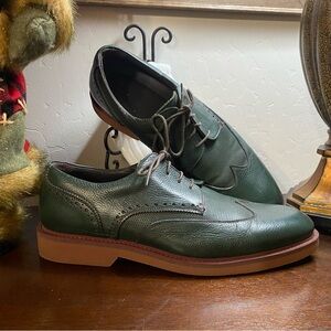 Charles Tyrwhitt Men’s 10 Green Derby Brogue Shoes Pebbled Leather Rubber Soles